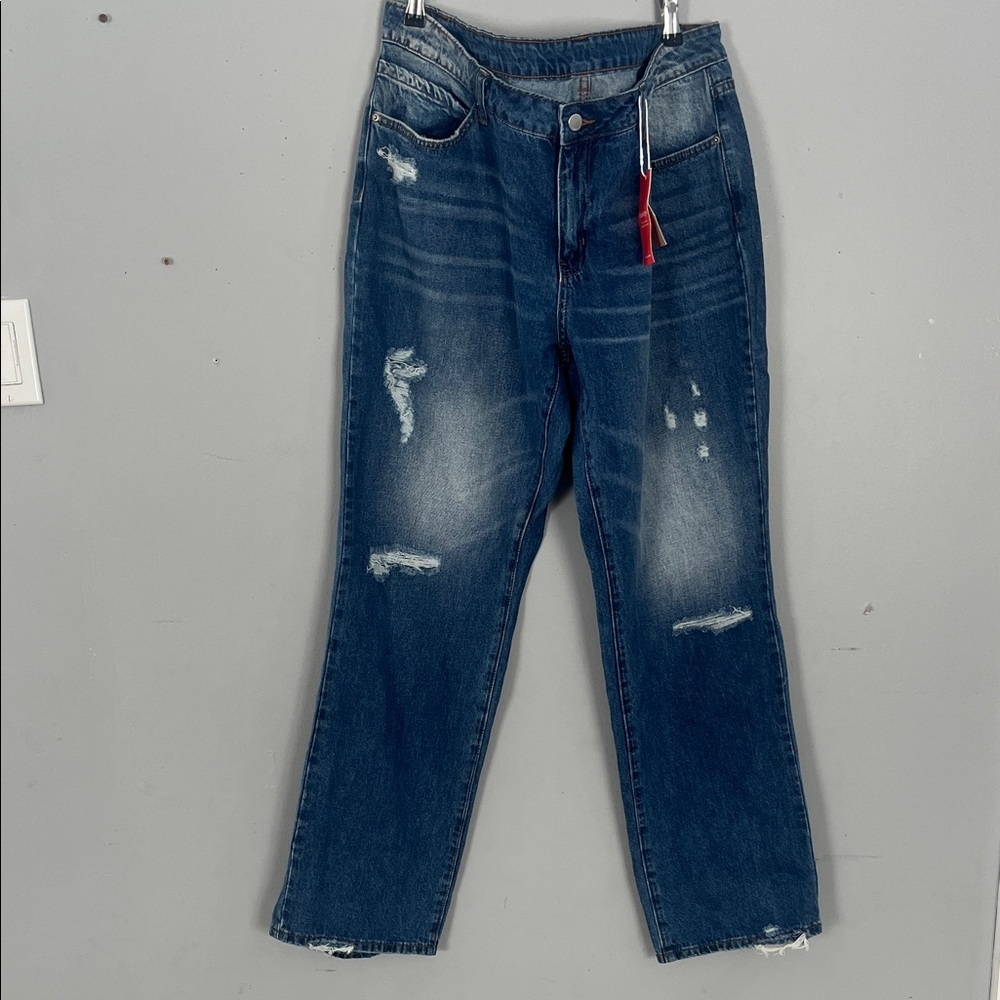 Flamingo Stylish Dark Blue Women's Straight Leg Jeans XXL